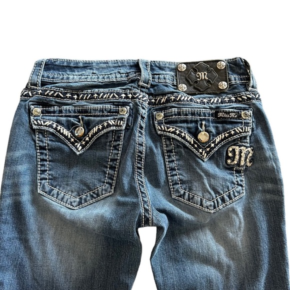 MISS Me Jeans Womens 28 Bootcut Rhinestone Embroidered Stripe Western Country - Picture 7 of 14